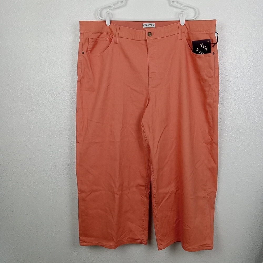 Ava & Viv Pants Crop Wide Leg Coral High Rise Trousers 46x25 Women's 26W